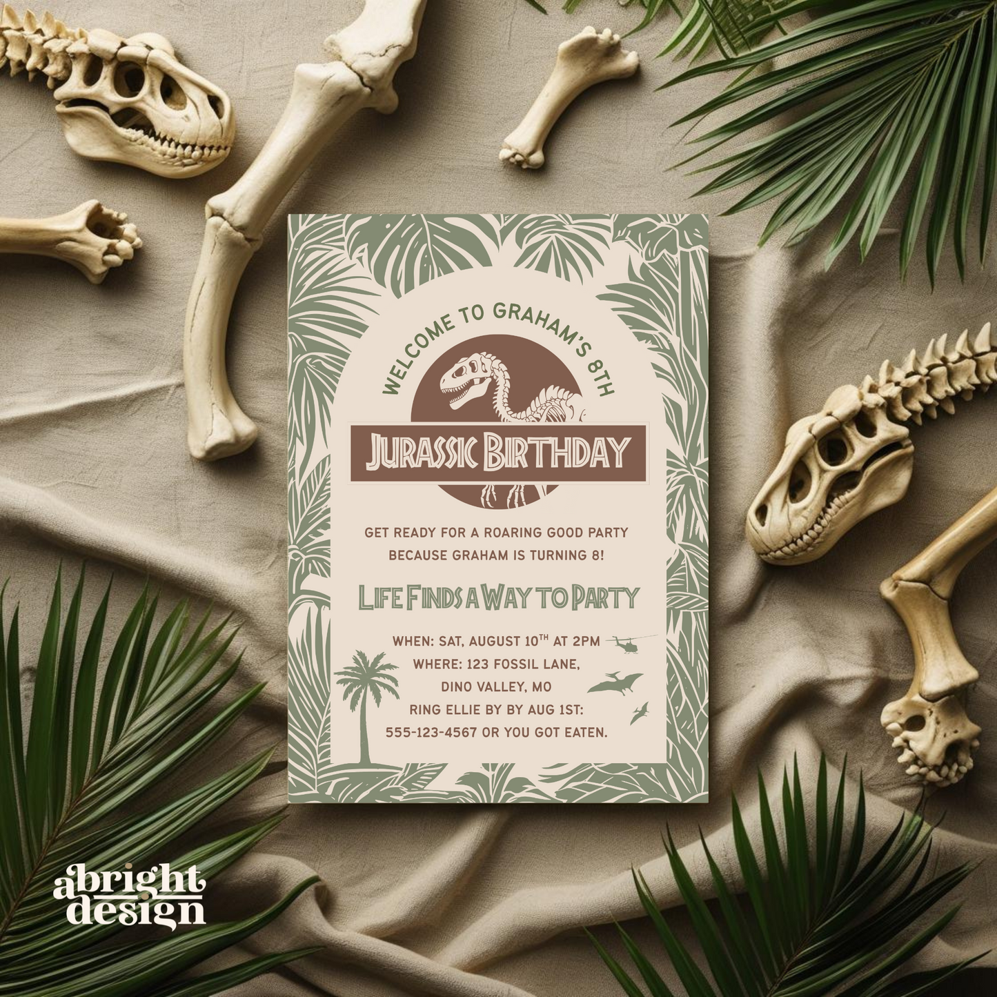 Jurassic Jungle Party Template, Dinosaur Birthday Invitation, Custom Kids Birthday Invite, Dig Dino Bones, Editable Canva, Instant Download