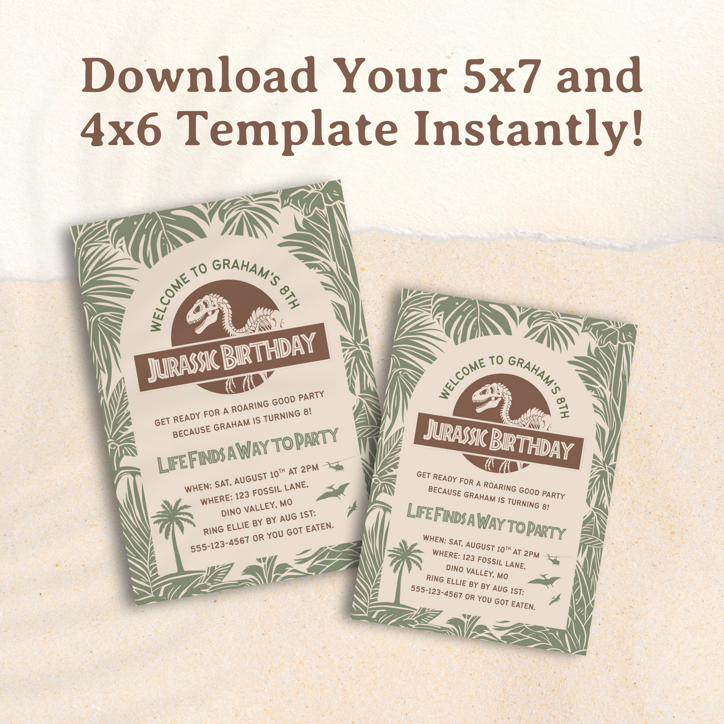 Jurassic Jungle Party Template, Dinosaur Birthday Invitation, Custom Kids Birthday Invite, Dig Dino Bones, Editable Canva, Instant Download