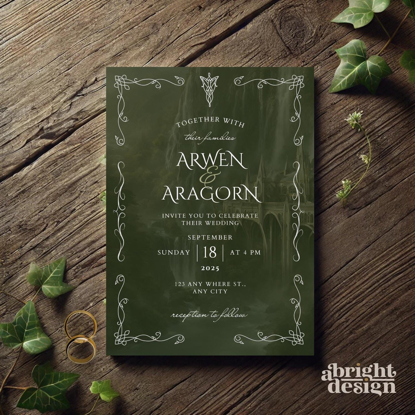 whimsical fantasy-inspired wedding invitation pack, elvish wedding, lotr wedding