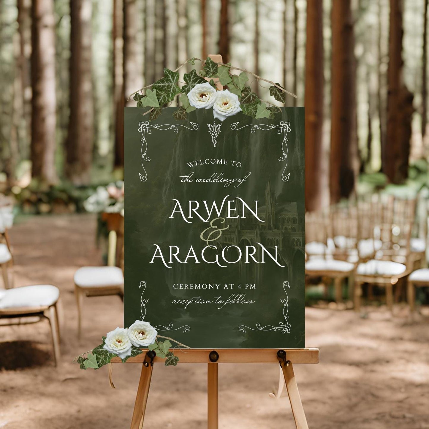 poster sign design, whimsical fantasy-inspired wedding pack, elvish wedding, lotr wedding