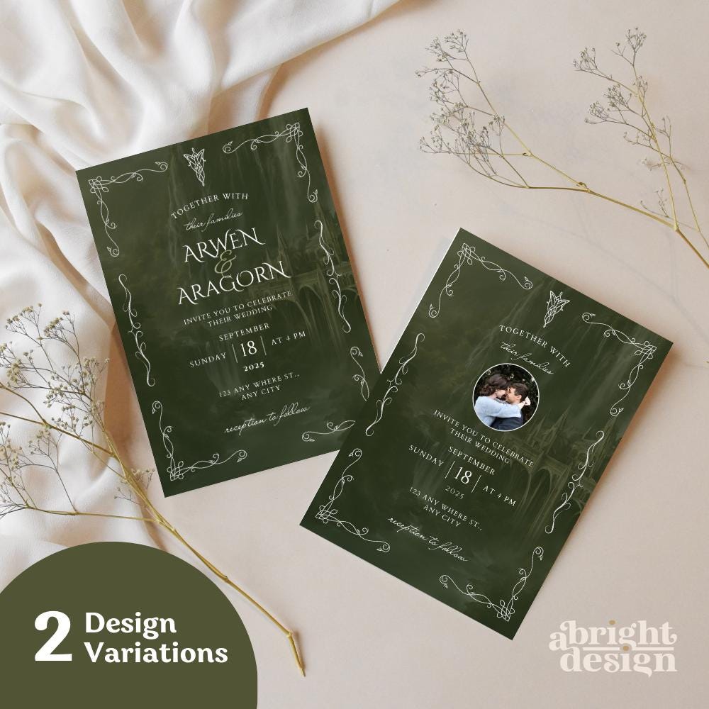 Elvish Wedding Invitation Template, Tolkien-inspired, rings of power, LOTR, Fantasy-Themed Wedding, Edit in Canva, Celtic Nature Wedding