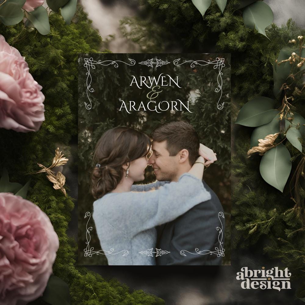 Elvish Wedding Invitation Template, Tolkien-inspired, rings of power, LOTR, Fantasy-Themed Wedding, Edit in Canva, Celtic Nature Wedding