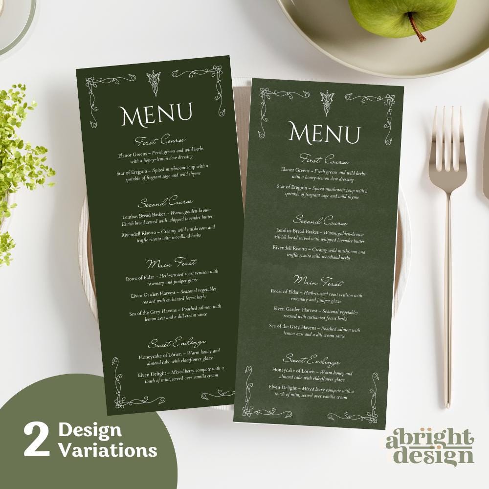 Elvish Wedding Menu Template, Tolkien-inspired, rings of power, LOTR, Fantasy-Themed Wedding, Edit in Canva, Celtic Nature Wedding