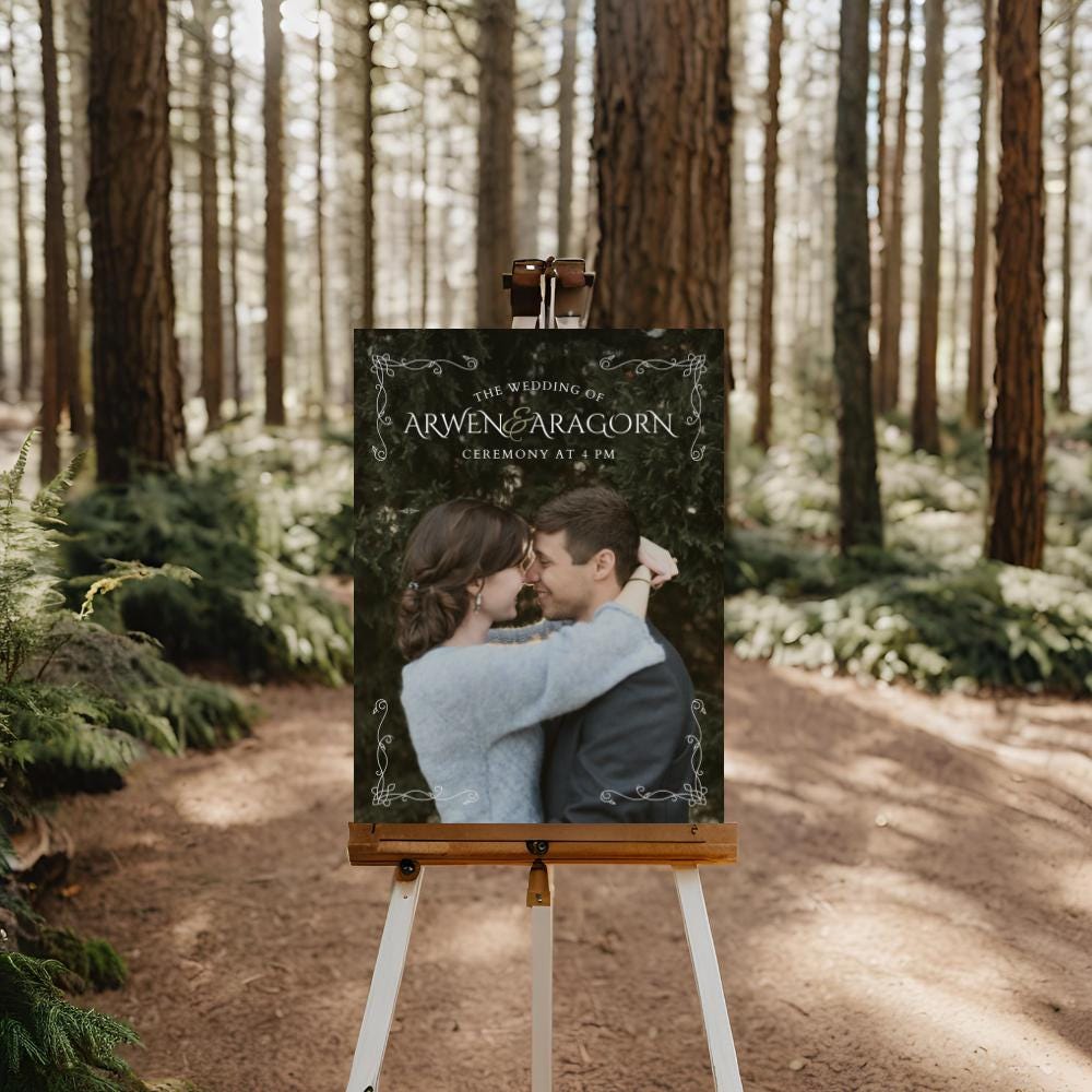Elvish Wedding Poster Sign, Tolkien-inspired, rings of power, LOTR, Fantasy-Themed Wedding, Edit in Canva, Celtic Nature Wedding
