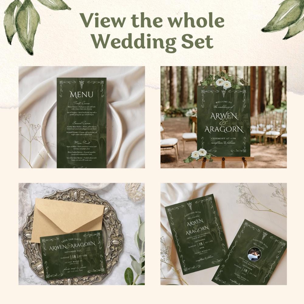 Elvish Wedding Menu Template, Tolkien-inspired, rings of power, LOTR, Fantasy-Themed Wedding, Edit in Canva, Celtic Nature Wedding