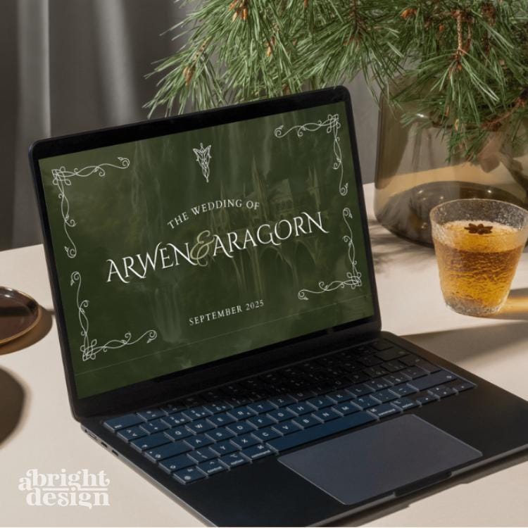 Elvish Wedding Website Template, Tolkien-inspired, rings of power, LOTR, Fantasy-Themed Wedding, Edit in Canva, Celtic Nature Wedding