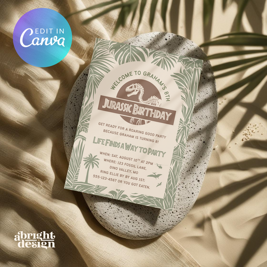 Jurassic Jungle Party Template, Dinosaur Birthday Invitation, Custom Kids Birthday Invite, Dig Dino Bones, Editable Canva, Instant Download