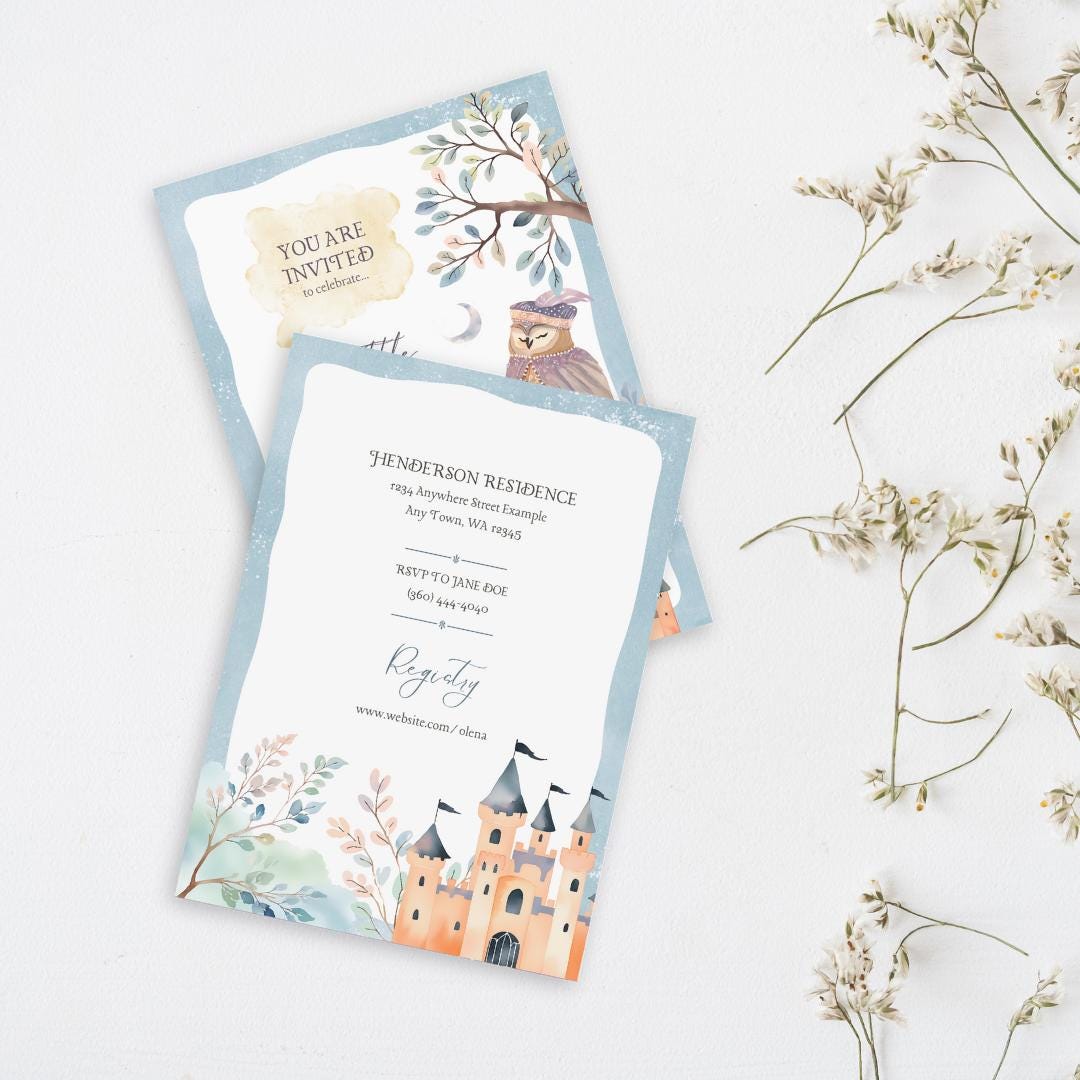 Fairytale Owl Baby Shower Invitation Template, Fantasy-inspired, cute watercolor, boho baby shower, colorful gender-neutral baby shower by A. Bright Design Studio