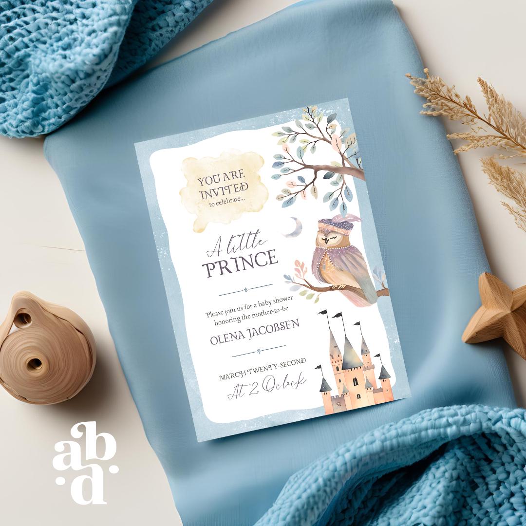 Fairytale Owl Baby Shower Invitation Template, Fantasy-inspired, cute watercolor, boho baby shower, colorful gender-neutral baby shower by A. Bright Design Studio