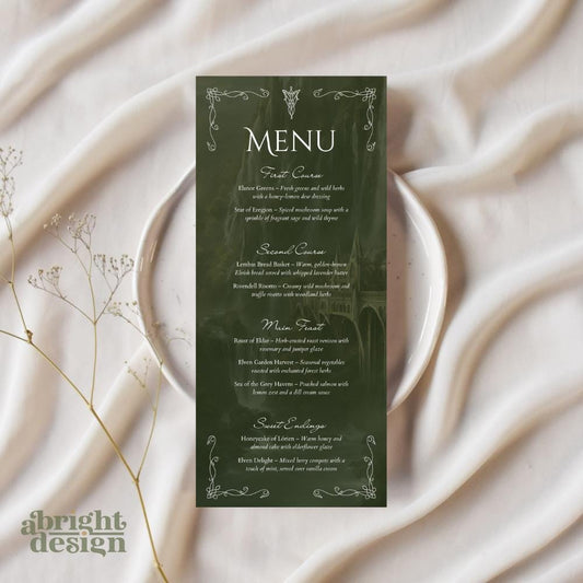 menu template, whimsical fantasy-inspired wedding pack, elvish wedding, lotr wedding