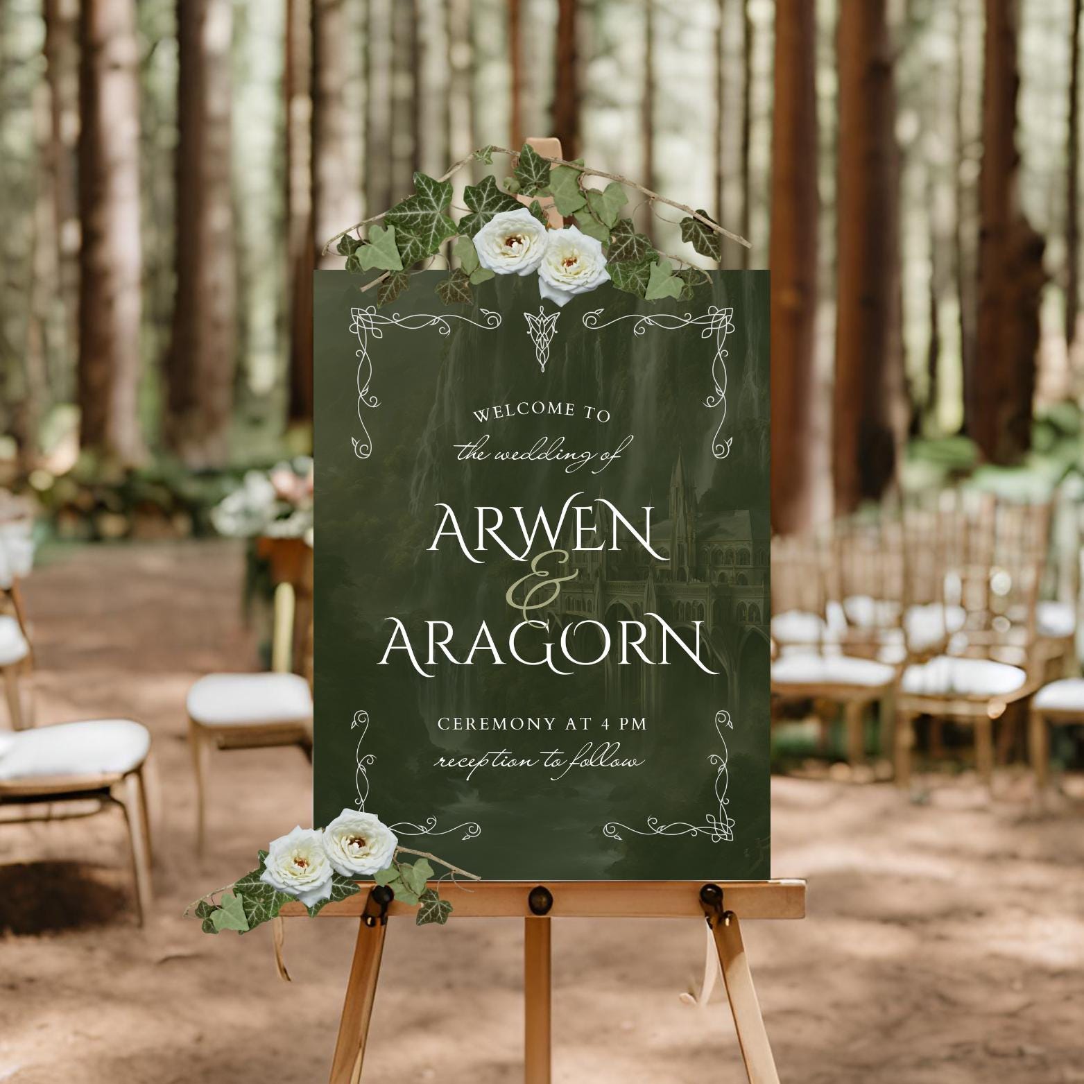 poster sign design, whimsical fantasy-inspired wedding pack, elvish wedding, lotr wedding