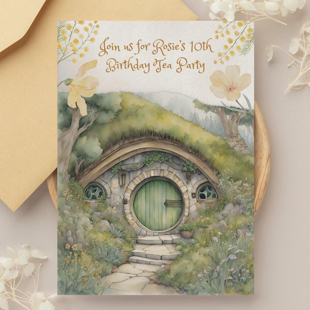 Shire-Themed Garden Birthday Invitation | Editable Canva Template | Hobbit Party Invite | 5x7" & 4x6" Printable | Instant Download