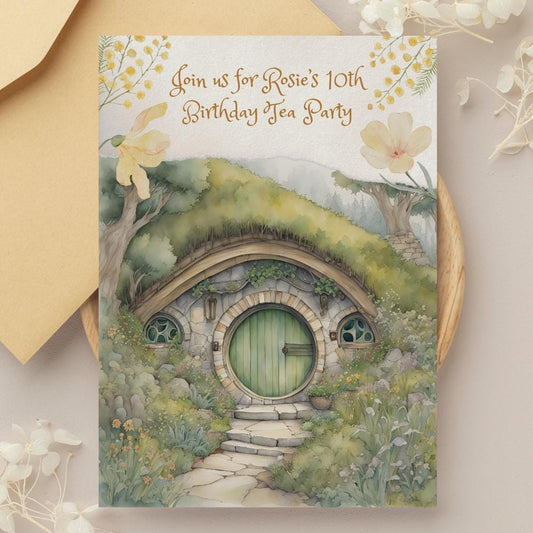 Shire-Themed Garden Birthday Invitation | Editable Canva Template | Hobbit Party Invite | 5x7" & 4x6" Printable | Instant Download
