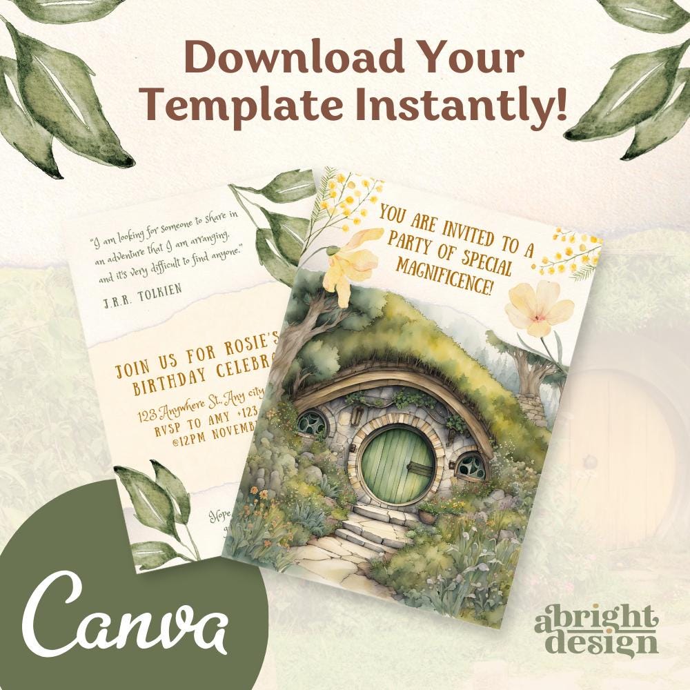 Shire-Themed Garden Birthday Invitation | Editable Canva Template | Hobbit Party Invite | 5x7" & 4x6" Printable | Instant Download