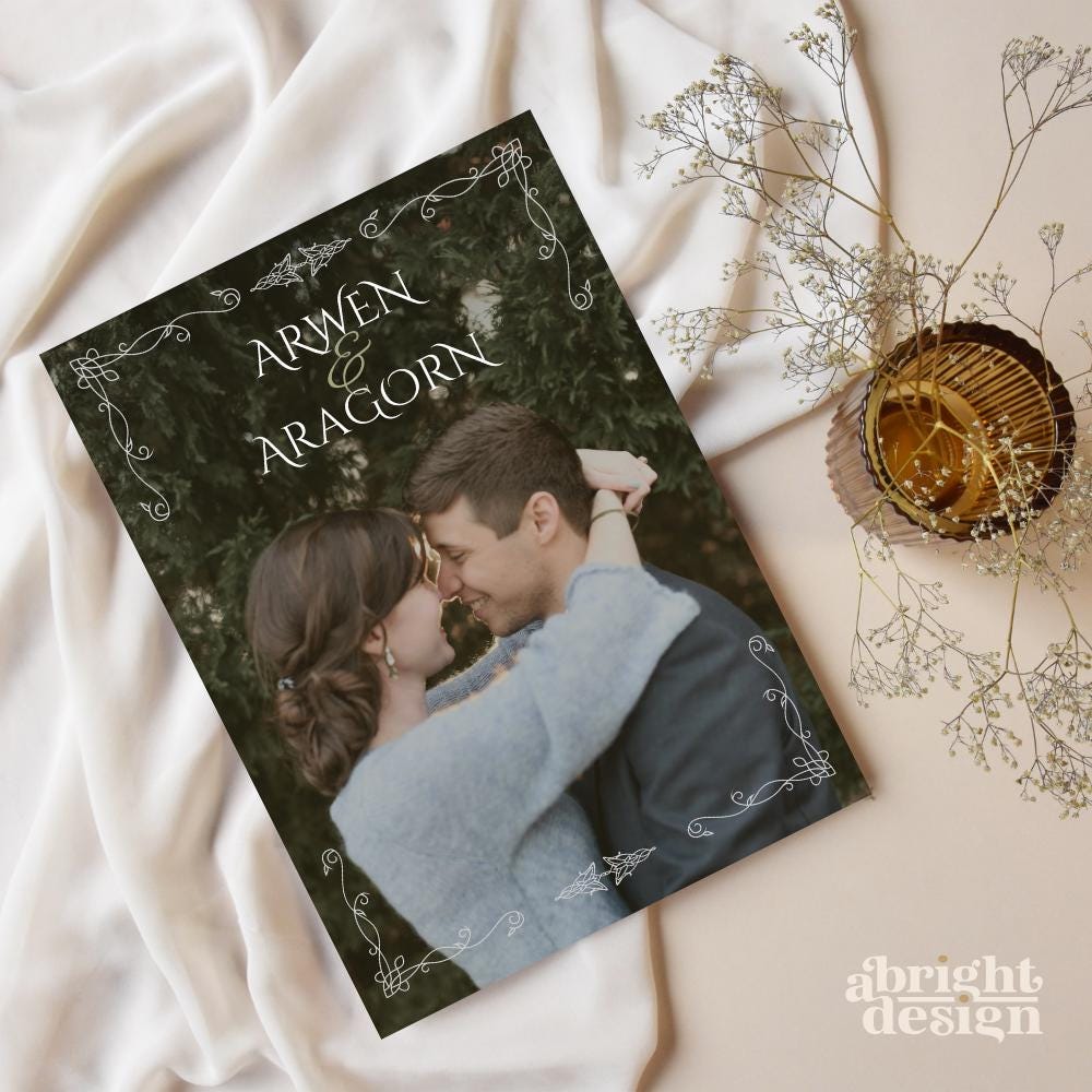 Elvish Wedding Invitation Template, Tolkien-inspired, rings of power, LOTR, Fantasy-Themed Wedding, Edit in Canva, Celtic Nature Wedding