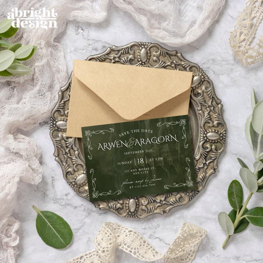 Elvish Wedding RSVP Card Template, Tolkien-inspired, rings of power, LOTR, Fantasy-Themed Wedding, Edit in Canva, Celtic Nature Wedding