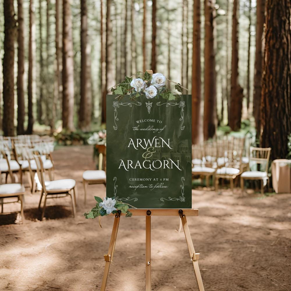 Elvish Wedding Poster Sign, Tolkien-inspired, rings of power, LOTR, Fantasy-Themed Wedding, Edit in Canva, Celtic Nature Wedding