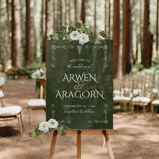 Elvish Wedding Poster Sign, Tolkien-inspired, rings of power, LOTR, Fantasy-Themed Wedding, Edit in Canva, Celtic Nature Wedding