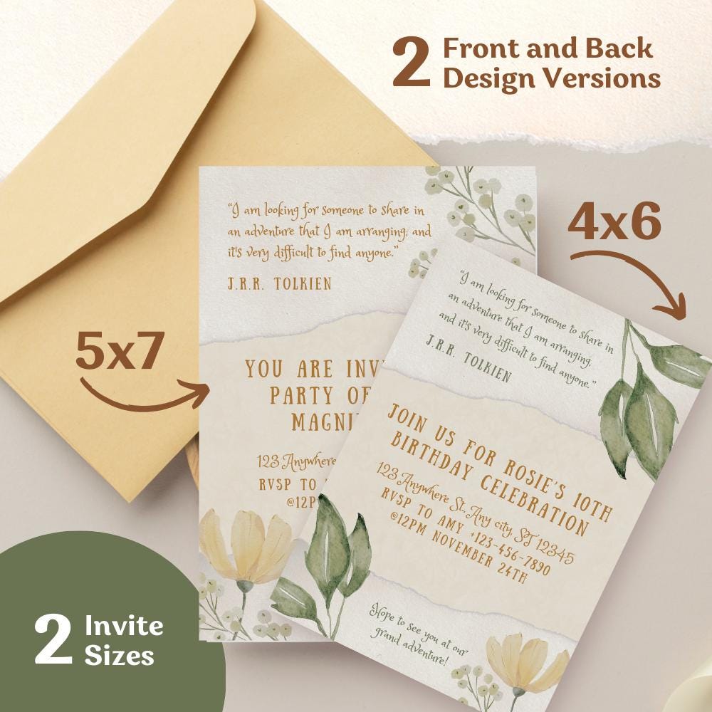 Shire-Themed Garden Birthday Invitation | Editable Canva Template | Hobbit Party Invite | 5x7" & 4x6" Printable | Instant Download