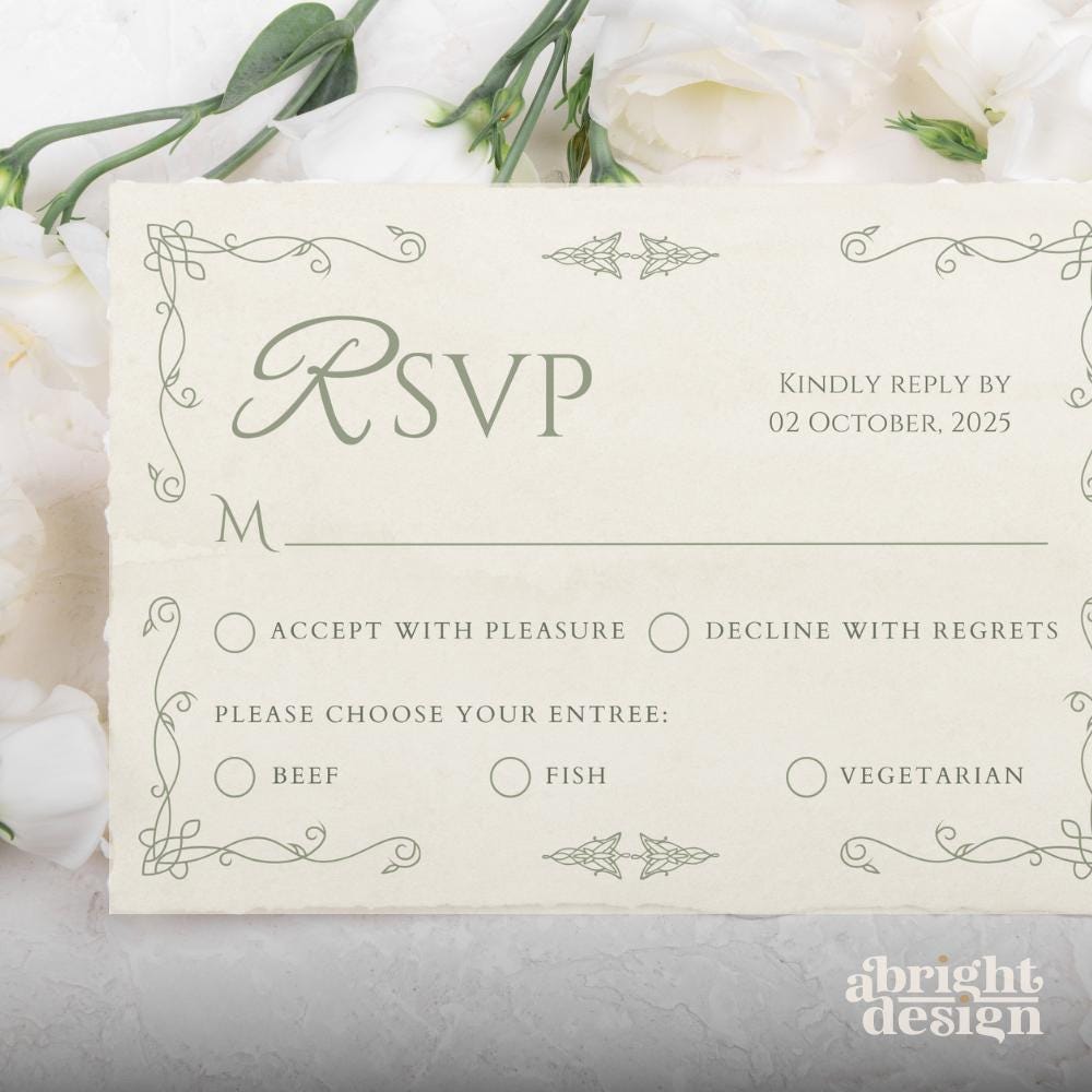 Elvish Wedding RSVP Card Template, Tolkien-inspired, rings of power, LOTR, Fantasy-Themed Wedding, Edit in Canva, Celtic Nature Wedding