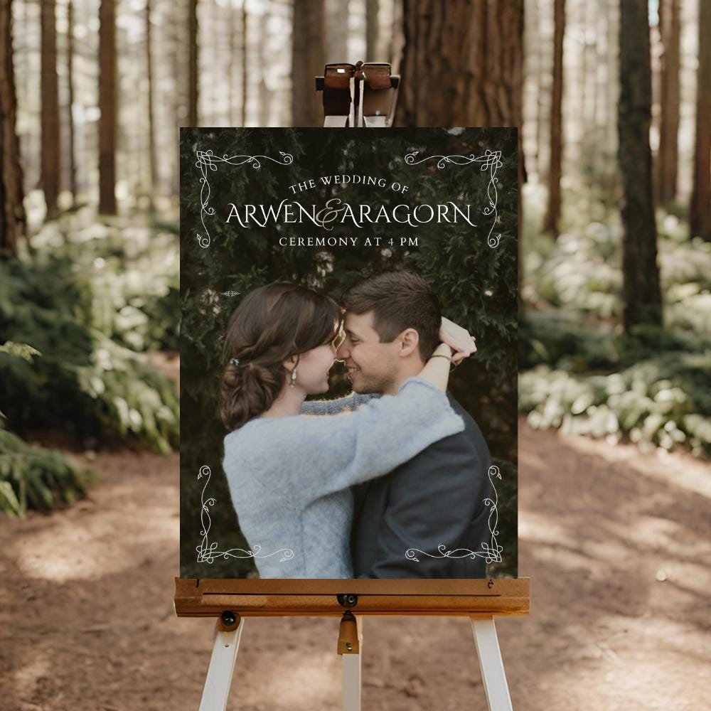 Elvish Wedding Poster Sign, Tolkien-inspired, rings of power, LOTR, Fantasy-Themed Wedding, Edit in Canva, Celtic Nature Wedding
