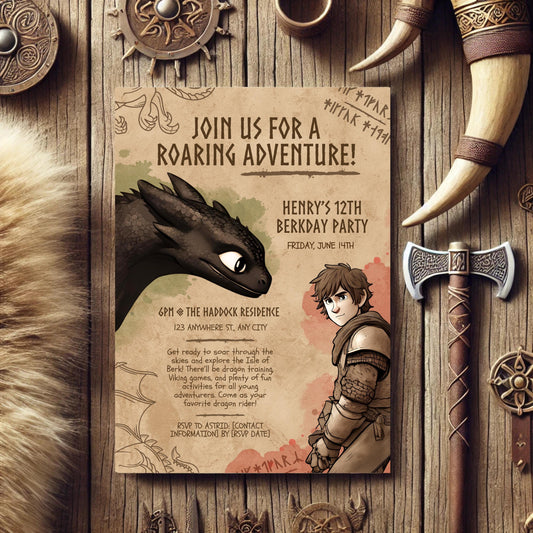 How to Train Your Dragon Birthday Invitation | Editable Canva Template | HTTYD Party Invite | 5x7" & 4x6" Printable | Instant Download