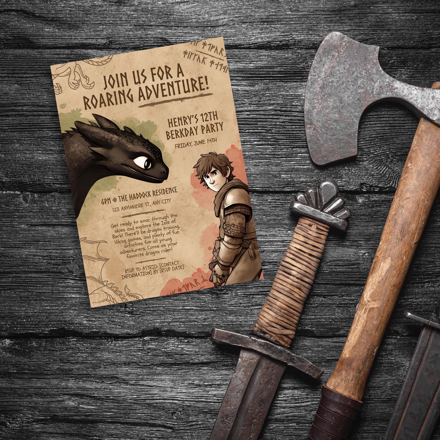How to Train Your Dragon Birthday Invitation | Editable Canva Template | HTTYD Party Invite | 5x7" & 4x6" Printable | Instant Download