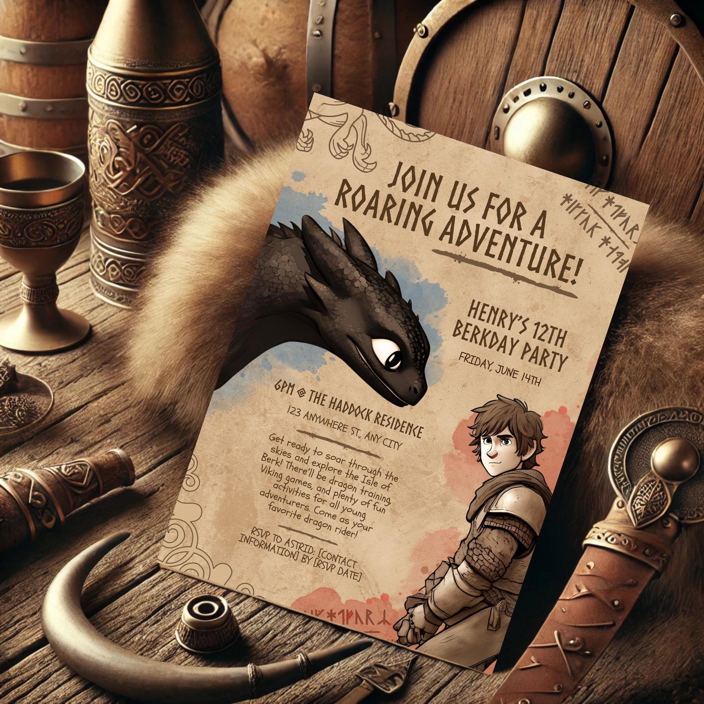 How to Train Your Dragon Birthday Invitation | Editable Canva Template | HTTYD Party Invite | 5x7" & 4x6" Printable | Instant Download