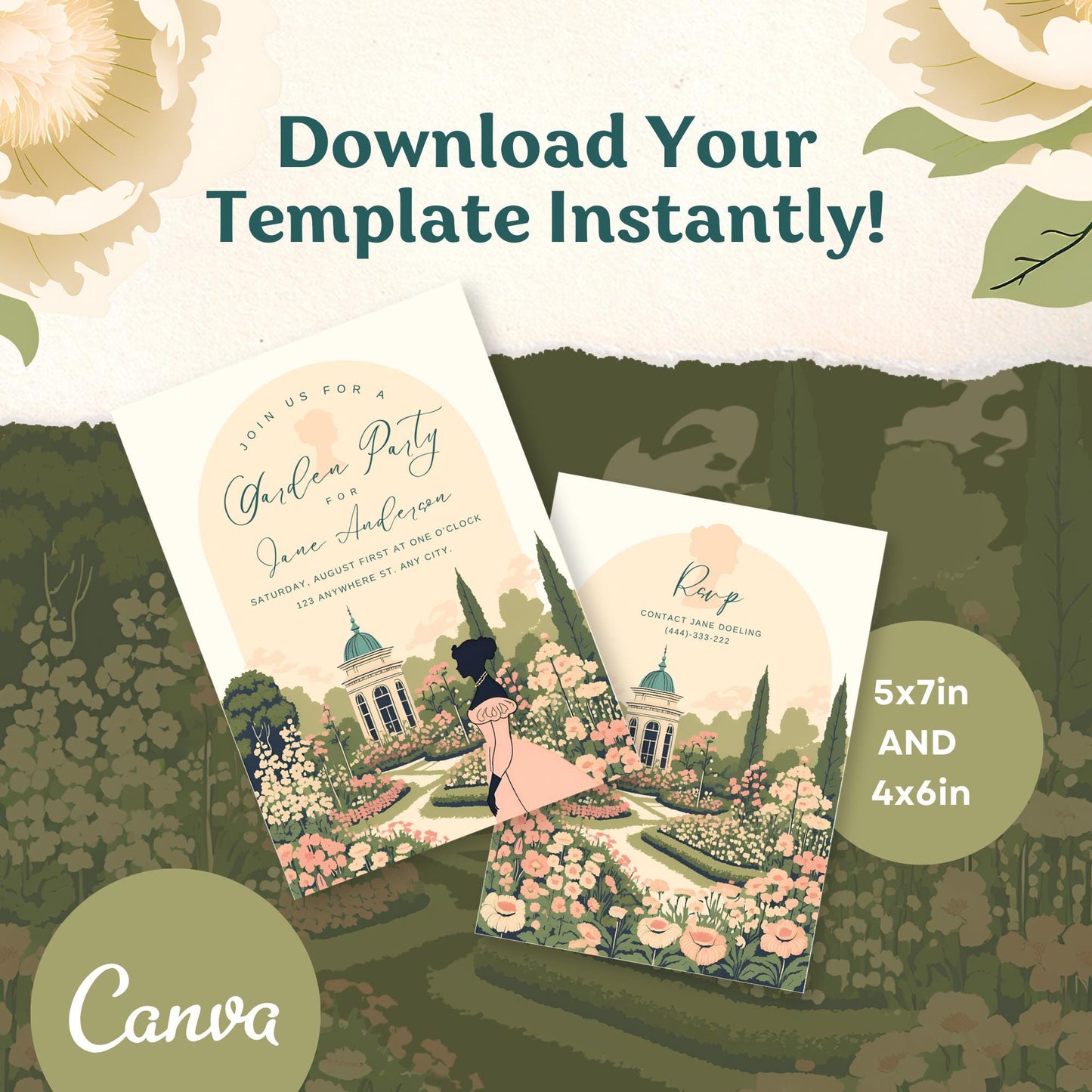Austen-Themed Garden Party Invitation | Editable Canva Template | Regency Party Invite | 5x7" & 4x6" Printable | Instant Download | Bridal